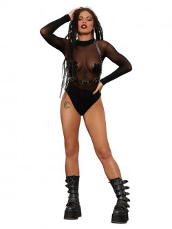 Черное боди-сетка с длинным рукавом Черное боди-сетка с длинным рукавом