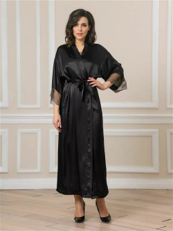 Длинный халат на поясе из искусственного шелка Длинный халат на поясе из искусственного шелка