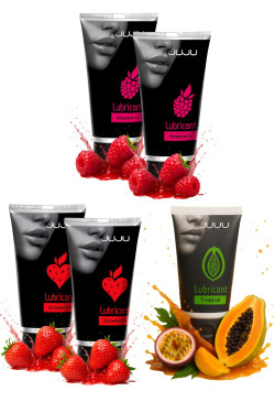 Набор из 5 съедобных лубрикантов JUJU (клубника х 2, малина х 2, тропические фрукты) Набор из 5 съедобных лубрикантов JUJU (клубника х 2, малина х 2, тропические фрукты)