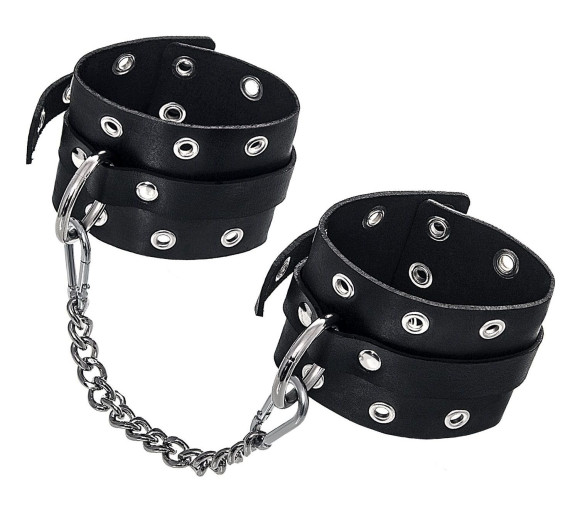 Черные кожаные однослойные оковы с люверсами Черные кожаные однослойные оковы с люверсами