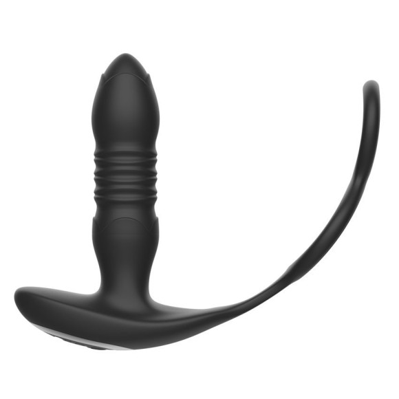 Черный анальный вибромассажёр с возвратно-поступательными движениями и кольцами для фиксации Черный анальный вибромассажёр с возвратно-поступательными движениями и кольцами для фиксации