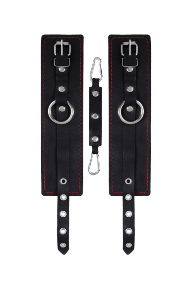 Черные кожаные однослойные оковы с контрастной строчкой