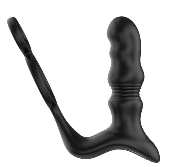 Черный вибростимулятор простаты с поступательными движениями и пультом ДУ Черный вибростимулятор простаты с поступательными движениями и пультом ДУ