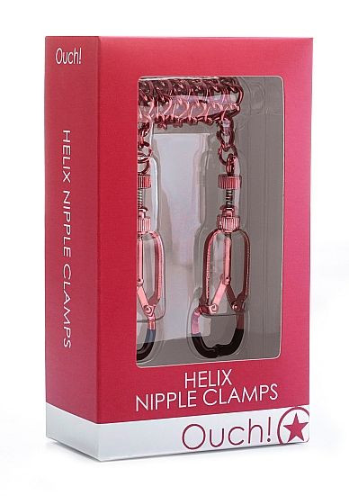 Красные зажимы на соски с цепочкой Helix Nipple Clamps