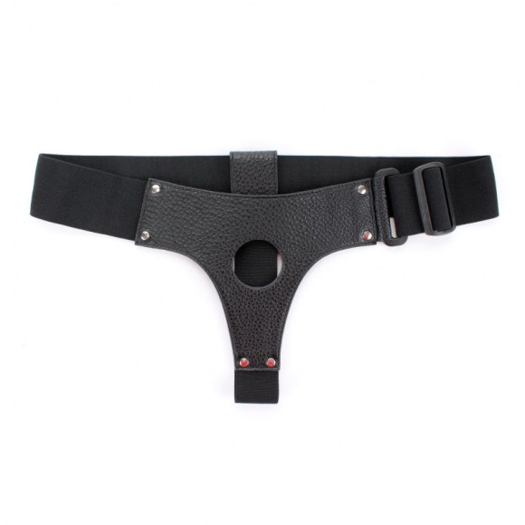 Чёрные трусики для страпона из натуральной кожи Чёрные трусики для страпона из натуральной кожи