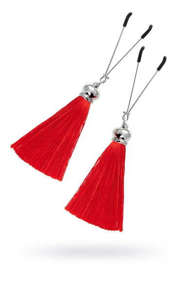 Зажимы на соски «Вилки» с красными кисточками из шелка Зажимы на соски «Вилки» с красными кисточками из шелка