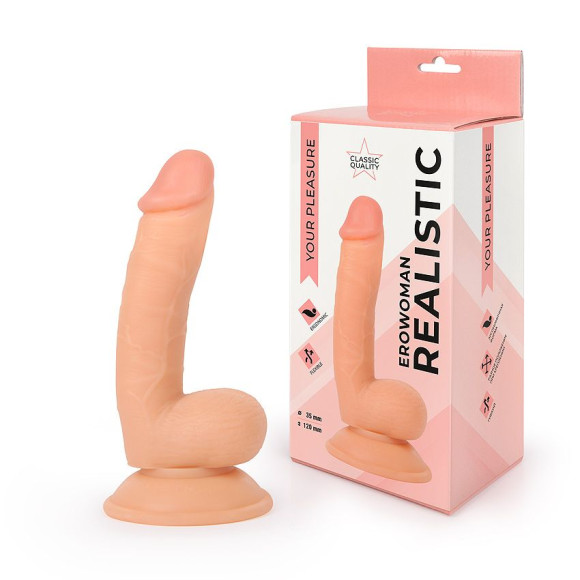 Реалистичный фаллоимитатор Erowoman телесного цвета на присоске Реалистичный фаллоимитатор Erowoman телесного цвета на присоске
