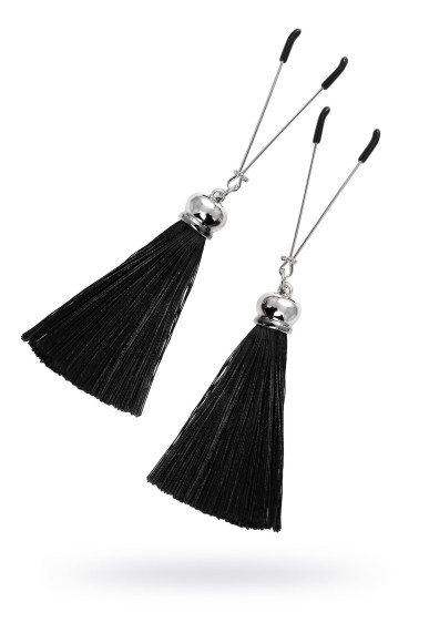 Зажимы на соски «Вилки» с черными кисточками из шелка Зажимы на соски «Вилки» с черными кисточками из шелка