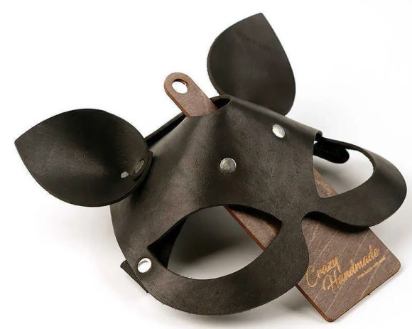 Черная кожаная маска Кошка с маленькими ушками Черная кожаная маска Кошка с маленькими ушками