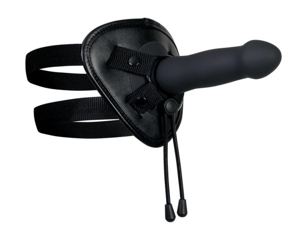 Черный вибрострапон с 2 сменными насадками Heavenly Harness Черный вибрострапон с 2 сменными насадками Heavenly Harness