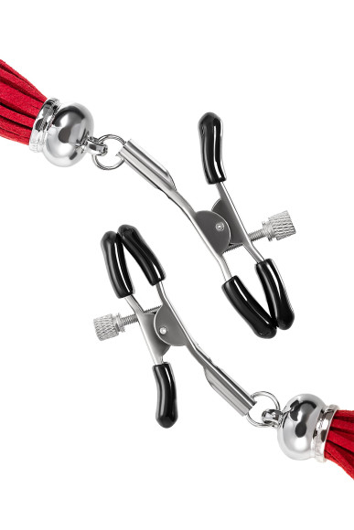 Зажимы на соски «Прищепки» с красными кисточками из замши Зажимы на соски «Прищепки» с красными кисточками из замши