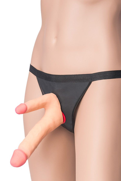 Поясной страпон с насадкой для двойного проникновения - 19 см. Поясной страпон с насадкой для двойного проникновения - 19 см.