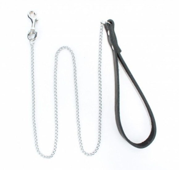 Металлический поводок с кожаной ручкой Металлический поводок с кожаной ручкой