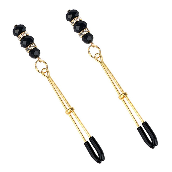 Золотистые зажимы на соски с бусинами и стразами Золотистые зажимы на соски с бусинами и стразами