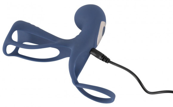 Синяя вибронасадка на пенис Vibrating Cock Sleeve with Ball Ring