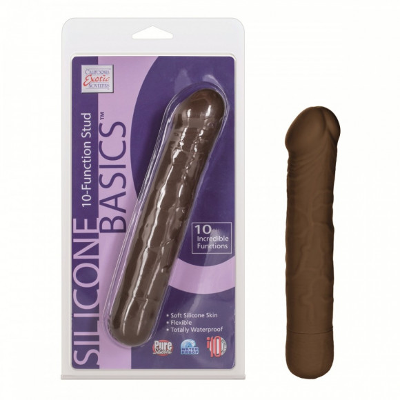 Реалистичный  темнокожий  вибратор Silicone Basics 10-Function Stud - 17,25 см.