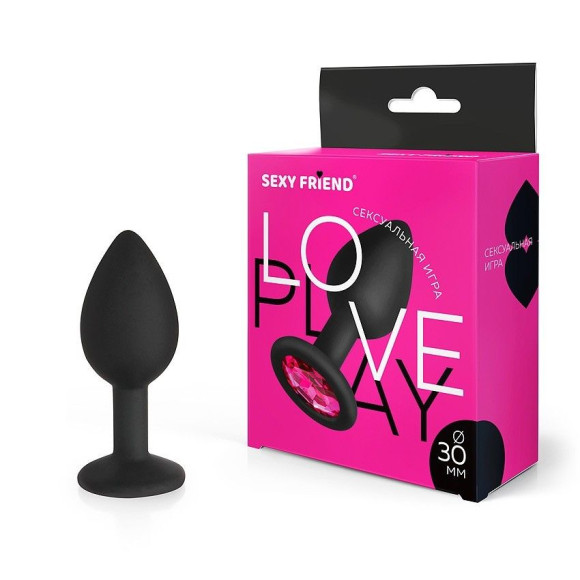 Черная силиконовая анальная втулка с малиновым кристаллом - 7,3 см. Черная силиконовая анальная втулка с малиновым кристаллом - 7,3 см.