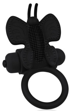 Черное эрекционное виброкольцо-бабочка Черное эрекционное виброкольцо-бабочка