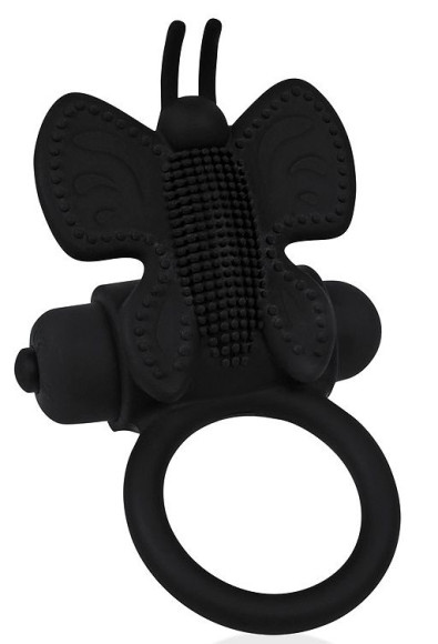 Черное эрекционное виброкольцо-бабочка Черное эрекционное виброкольцо-бабочка