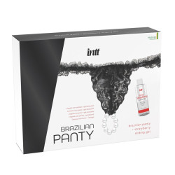 Набор Brazilian Panty: черные трусики со стимулирующими бусинами и массажный гель Sliding Gel Strawberry Набор Brazilian Panty: черные трусики со стимулирующими бусинами и массажный гель Sliding Gel Strawberry