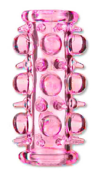 Розовая насадка на пенис с шипами и шишечками Розовая насадка на пенис с шипами и шишечками