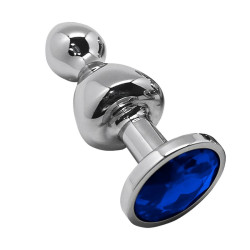 Серебристая анальная втулка Wooomy Lollypop L с синим кристаллом - 10,5 см. Серебристая анальная втулка Wooomy Lollypop L с синим кристаллом - 10,5 см.