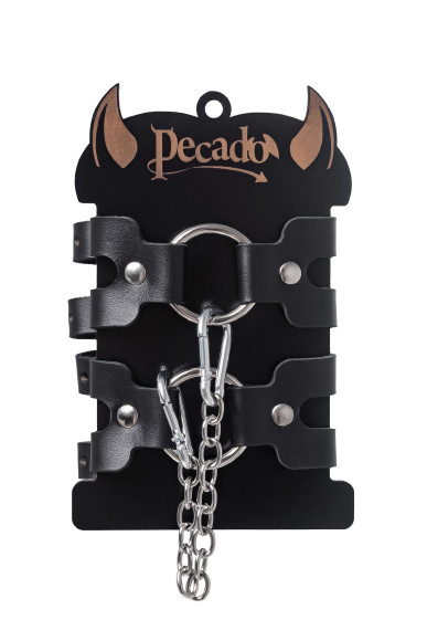 Черные кожаные оковы из двух ремешков