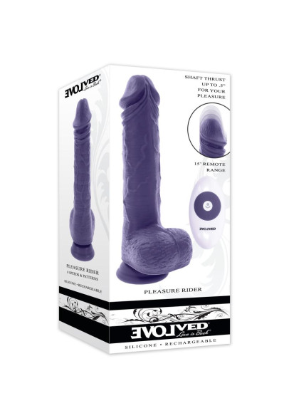 Фиолетовый вибратор на присоске с поступательными движениями Pleasure Rider - 22,2 см.