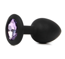 Черная анальная пробка с сиреневым кристаллом - 7,3 см.