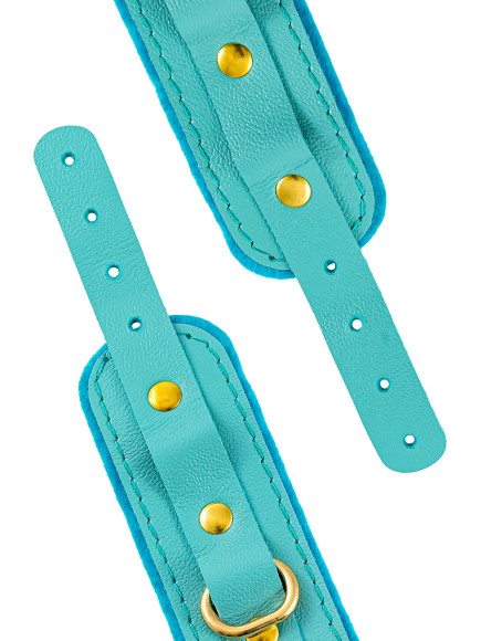 Голубые двуслойные кожаные наручники-браслеты