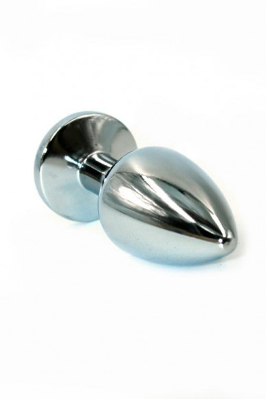 Серебристая анальная пробка с сиреневым кристаллом - 8 см.