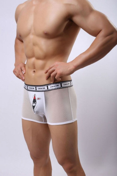 Сетчатые трусы-боксеры Cockcon Trunks с принтом на гульфике Сетчатые трусы-боксеры Cockcon Trunks с принтом на гульфике