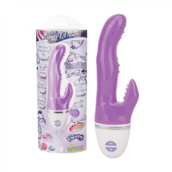 Фиолетовый вибратор с клиторальным отростком Touching - 23 см.