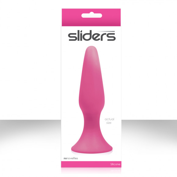 Розовая анальная пробка Sliders Silicone Anal Plugs Large на присоске - 15,2 см.
