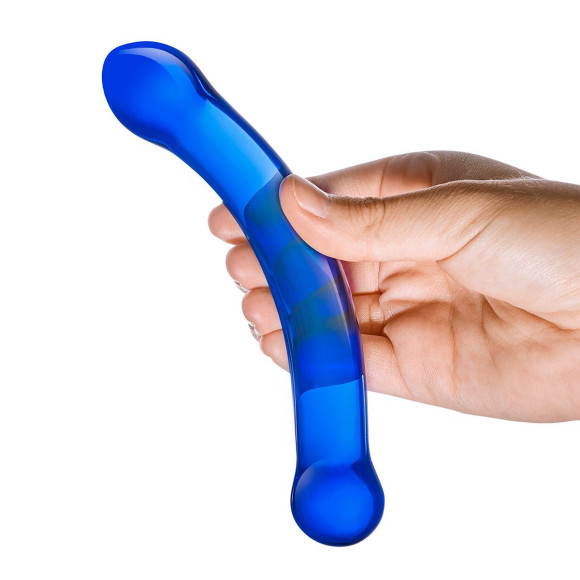 Синий изогнутый фаллоимитатор Curved G-Spot Glass Dildo - 16 см.