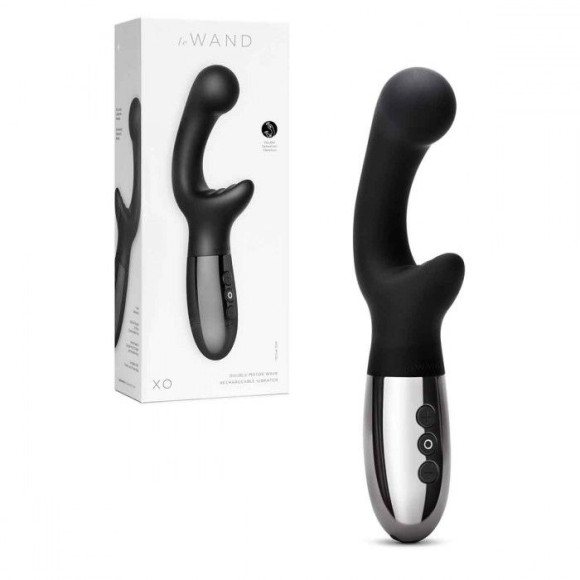Черный вибромассажер с двумя моторами Le Wand XO - 19 см. Черный вибромассажер с двумя моторами Le Wand XO - 19 см.