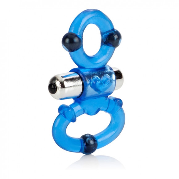 Синее эрекционное виброкольцо с петлей под мошонку Magnetic Power