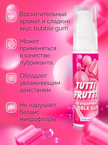 Интимный гель на водной основе Tutti-Frutti Bubble Gum - 30 гр. Интимный гель на водной основе Tutti-Frutti Bubble Gum - 30 гр.