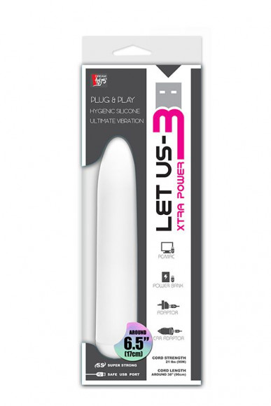 Белый классический вибратор с питанием от USB LET US-B VIBRATOR WHITE - 17 см.