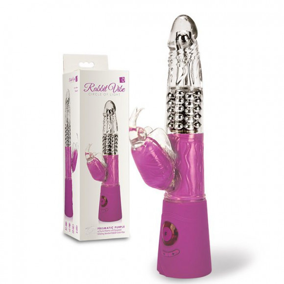 Сиренево-розовый вибромассажер-ротатор с клиторальным стимулятором - 23 см.