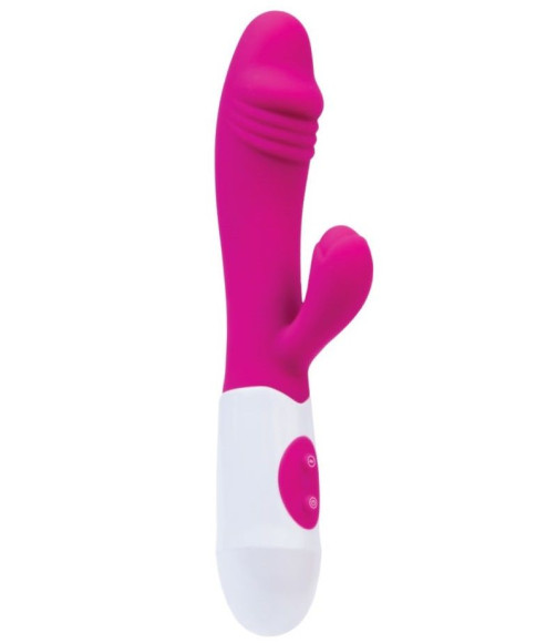 Ярко-розовый вибратор Area с клиторальным стимулятором - 19,5 см. Ярко-розовый вибратор Area с клиторальным стимулятором - 19,5 см.