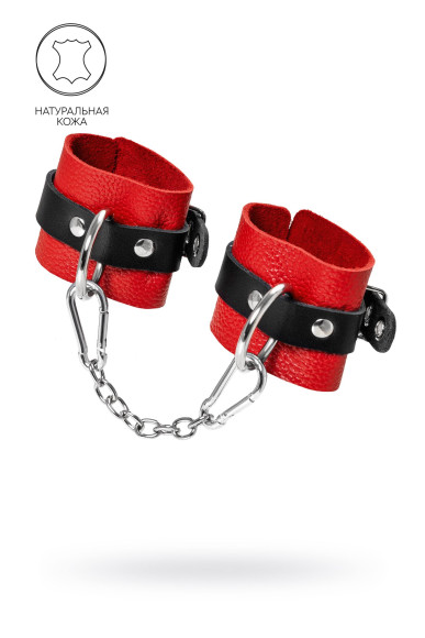 Красно-черные мягкие наручники с одним ремешком с люверсами