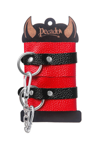 Красно-черные мягкие наручники с одним ремешком с люверсами