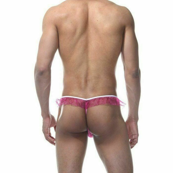 Мужские розовые трусы-тонги с оборками Мужские розовые трусы-тонги с оборками
