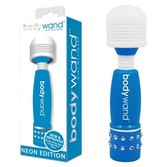 Голубо-белый жезловый мини-вибратор с кристаллами Mini Massager Neon Edition Голубо-белый жезловый мини-вибратор с кристаллами Mini Massager Neon Edition